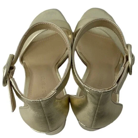 NEW Marc Fisher Magali Heel Size 5.5 M Leather Open Toe Shoe Ankle Strap Gold - Picture 5 of 12